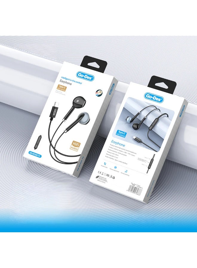 جو-ديز سماعة راس داخل الاذن من النوع سي صوت عالي الجودة متوافقة هواتف سامسونج و أوبو و شاومي و هواوي وايفون 15 بروماكس-اسود - Image 3